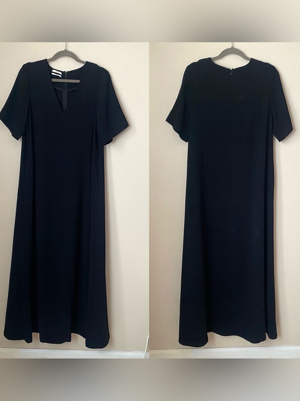CO Essentials Size Small Maxi Dress Short Sleeve V Neck Black Shift
